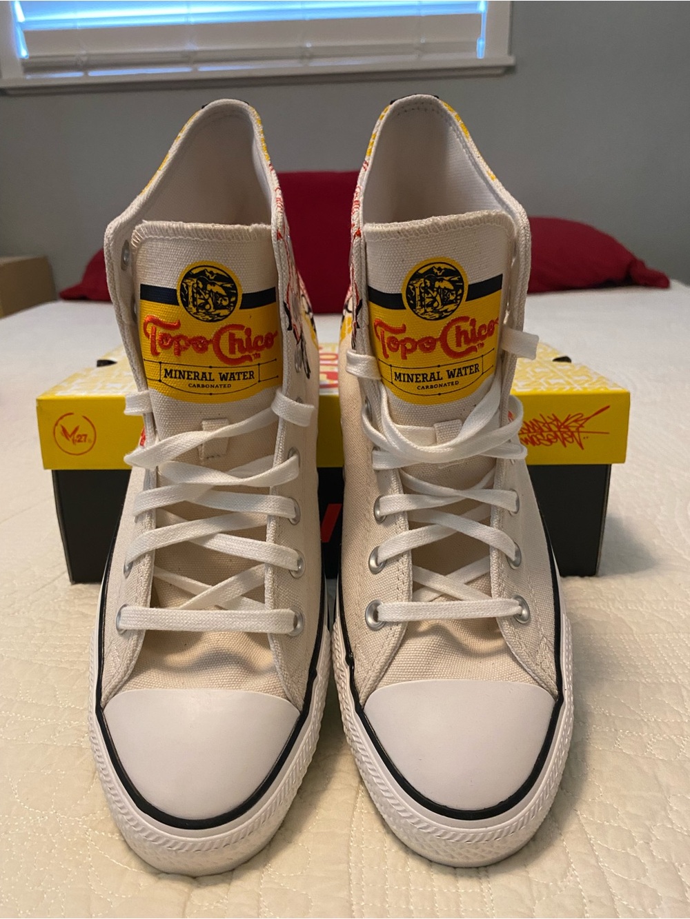 Converse Topo Chico New High-Top Sneakers in Natural with Yellow & Red Accents - Picture 2 of 12